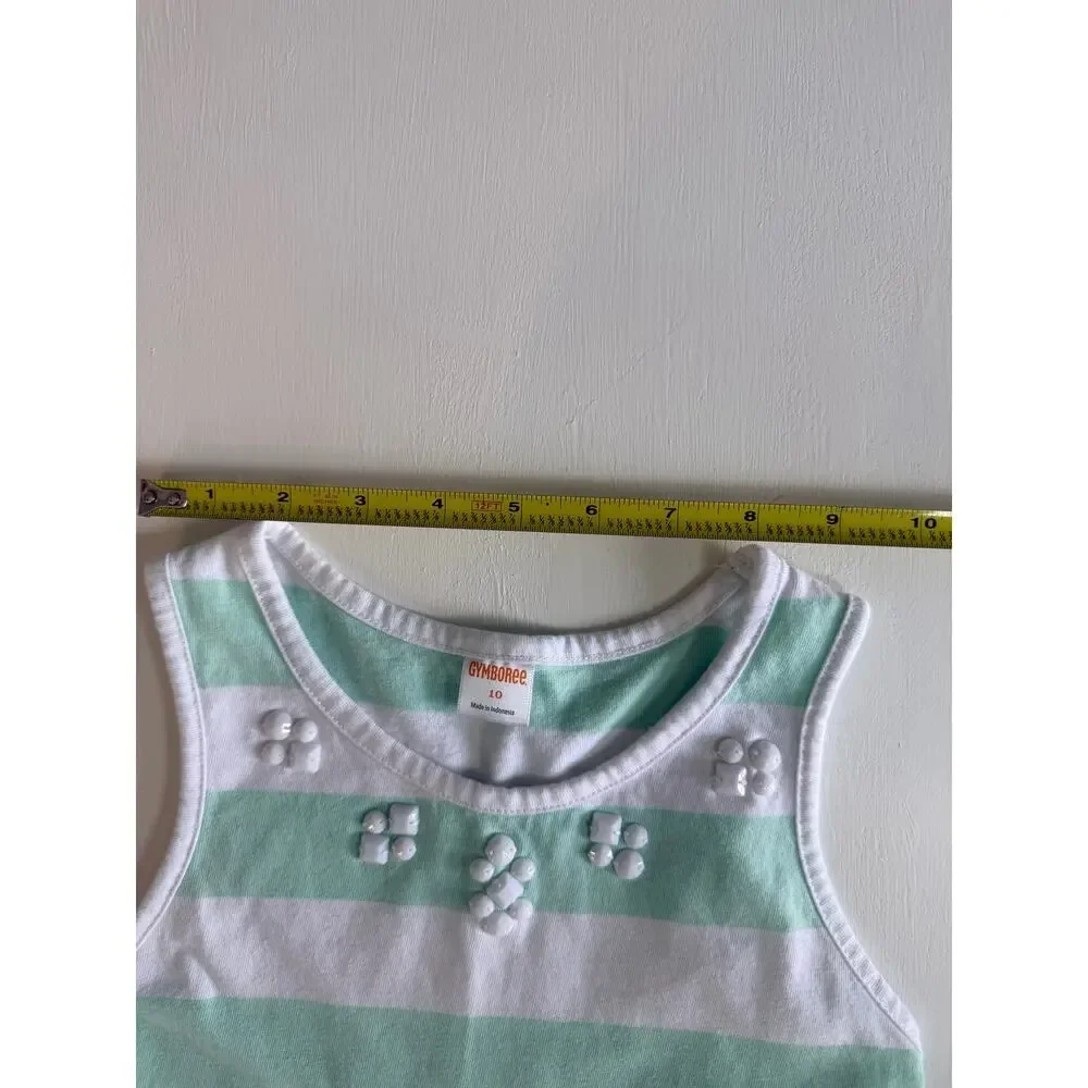 Gymboree Girls Size 10 Mint Green White Striped Chevron Hi-Low Dress Fruit Punch
